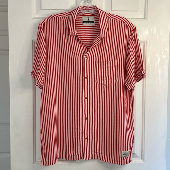 SOLD SCOTCH & SODA Striped Hawaiian Button Down Shirt Size Medium Large Unisex - Picture 2 of 13